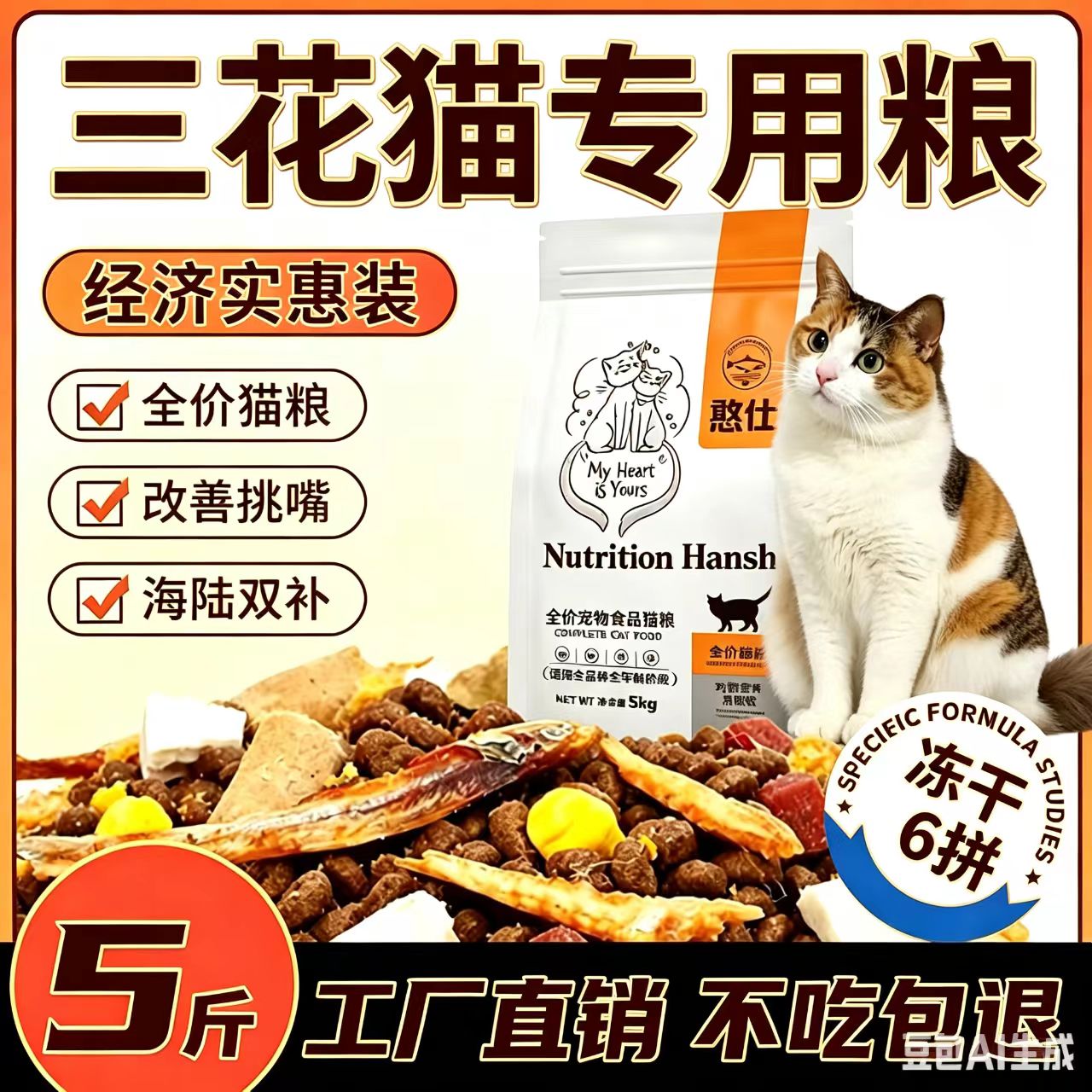 三花猫专用冻干猫粮10斤装成猫幼猫流浪猫大包装家猫小8754211222图片