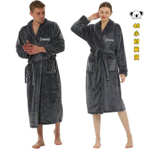 X 92139 Flannel lapel couple bathrobe 法兰绒翻领情侣浴衣晨袍
