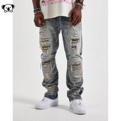 X 77611 Men Straight Jeans Rigid Distressed硬朗牛仔裤