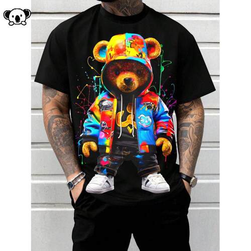 V 20532 Men Summer T-Shirt Teddy Bear Print泰迪熊印花T恤