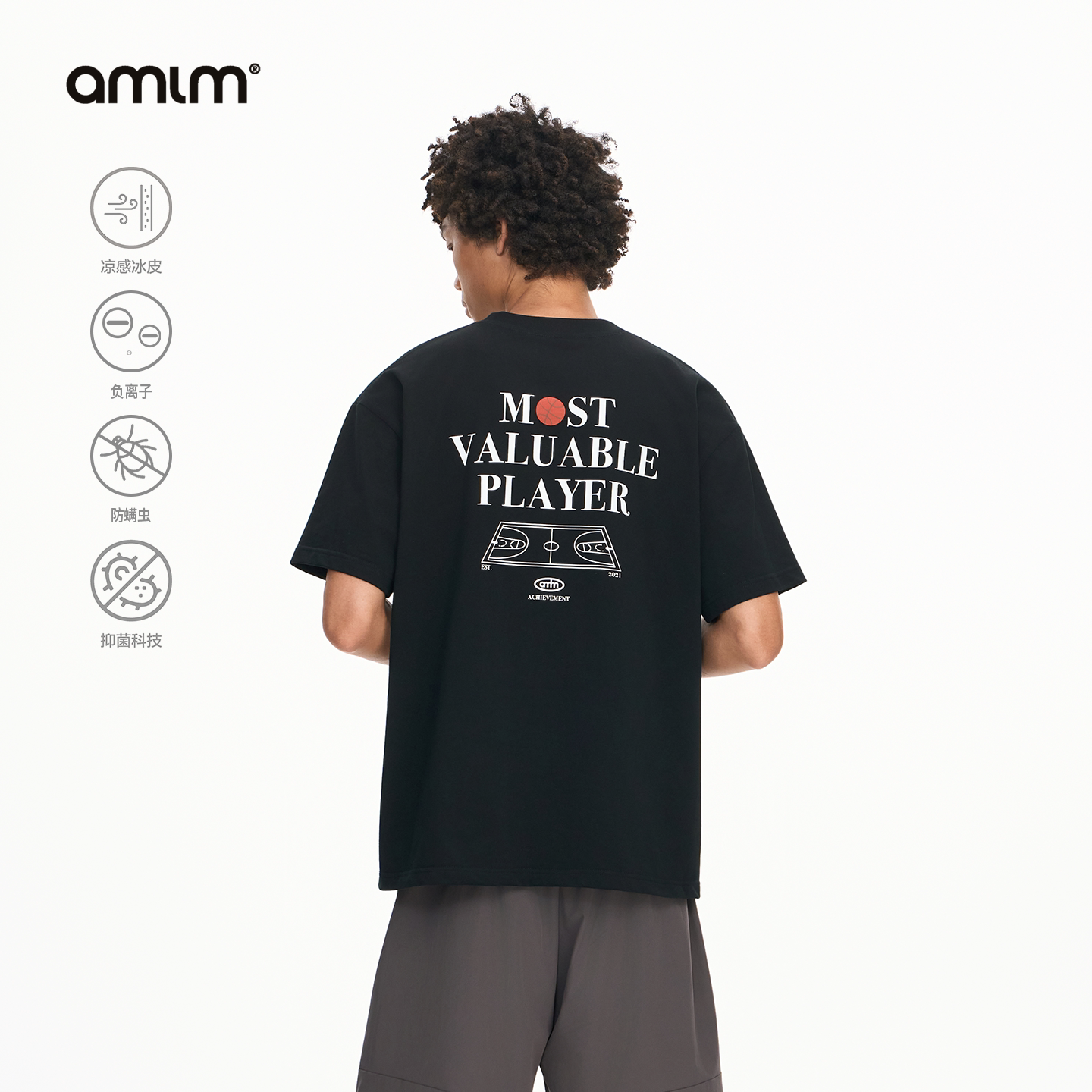 AMLM篮球字母短袖凉感运动T恤图片