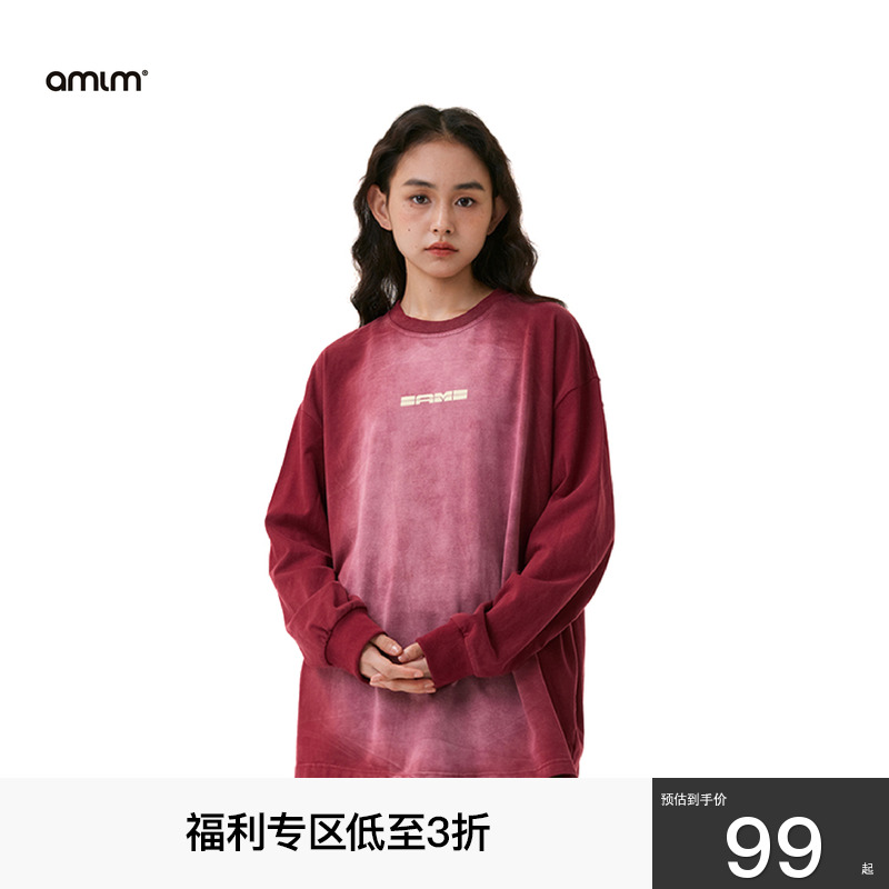 AMLM中间喷白长袖t恤美式复古