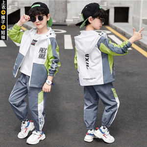 安奈儿联名儿童装男童运动套装2026春秋中大童洋气男孩外套三件套