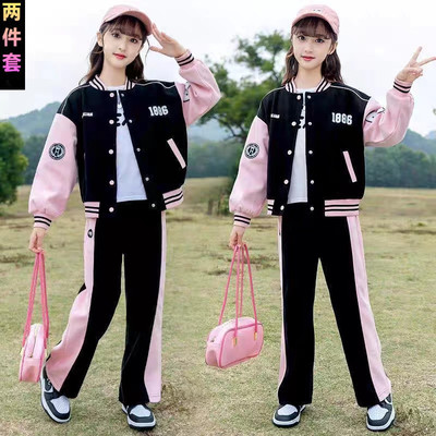 安奈儿联名儿童女童棒球服外套运动套装2025春秋装大童卫衣两件套