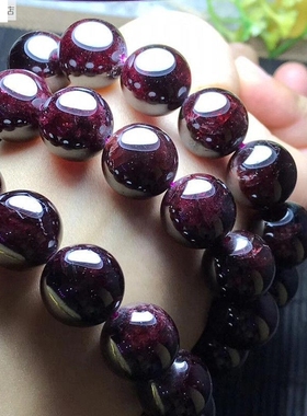 天然石榴石手链 大颗粒 黑酒红男女士单圈手链饰品百搭