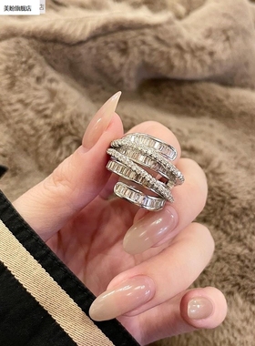 新品银色锆石时尚复古气质精致食指可调节开口戒指百搭