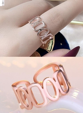 韩国镀玫瑰金色戒指女网红小众个性食指开口潮流时尚关节指环百搭