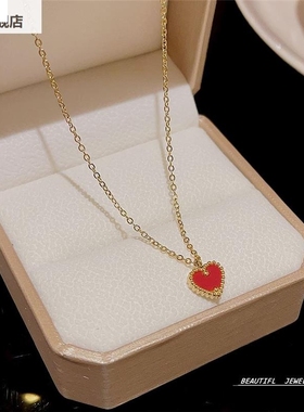 秋冬可爱红色项链饰品女配饰高级感锁骨链小红心精致时尚简约百搭