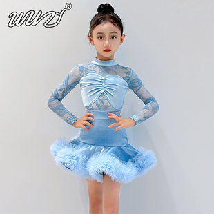 舞姿女童拉丁舞练功服半高领长袖款专业标准丝绒比赛训练服套装