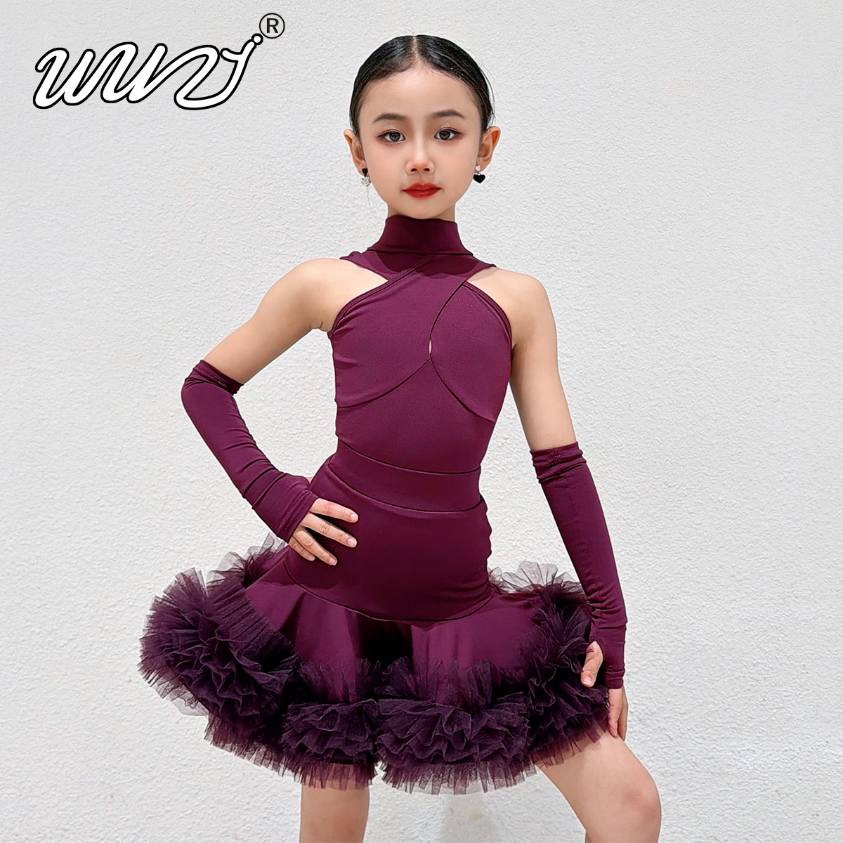 舞姿女童拉丁舞服新款女童表演服春夏练功服高级拉丁舞演出小礼服
