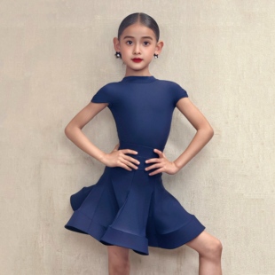 女童拉丁舞比赛服2025新款女童考级专业国标肩袖高级拉丁规定舞服