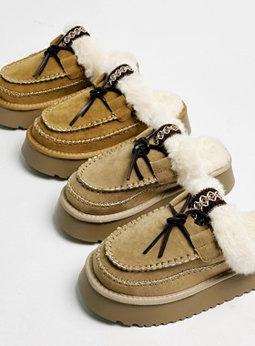 TBT 毛毛半拖雪地靴 新款降温神器 波西米亚风雪橇鞋 女生雪地靴