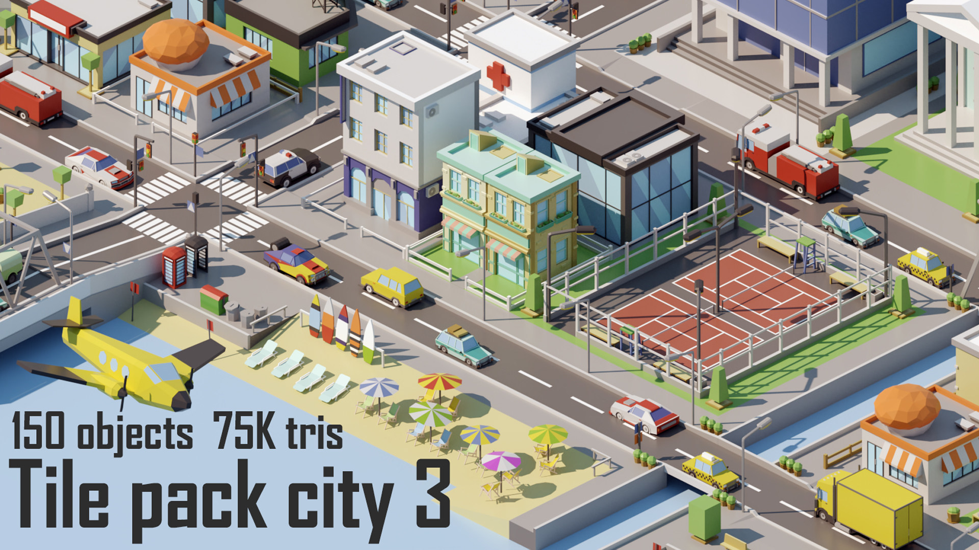 ue4 tile pack city 3 简易卡通q版城市都市场景模型4.27