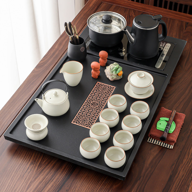 豪窑茶具套组家用全自动智能烧水壶茶台一体功夫茶具人造石材茶盘