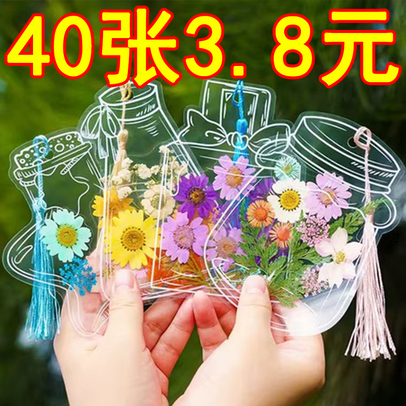干花书签标本塑封膜瓶子里的春天童年收集手工diy材料包透明贴纸
