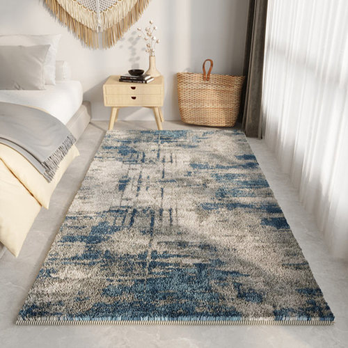 主卧加厚卧室床边地毯蓝色轻奢高级客厅床前床尾床头床边毯地垫