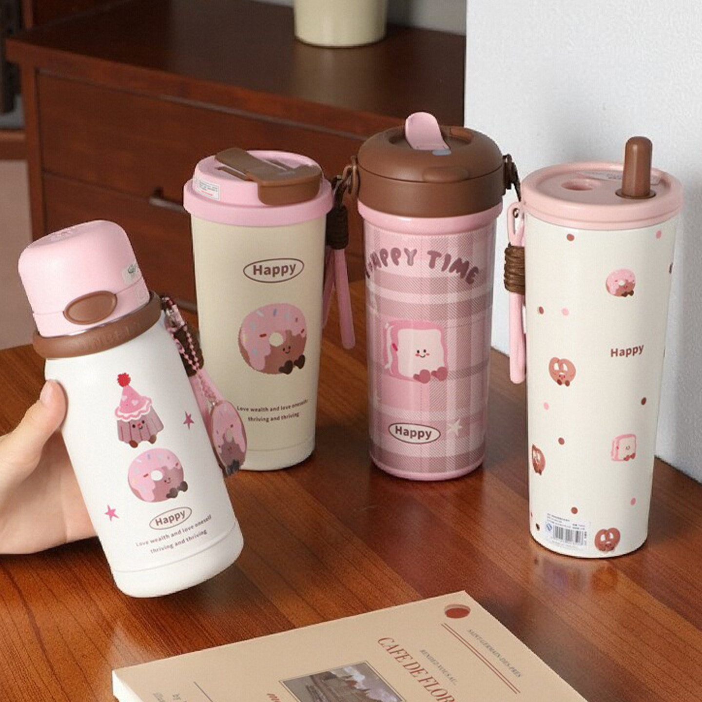 保温杯女生高颜值2025新款巨好看的可爱卡通水杯子吸管大容量便携