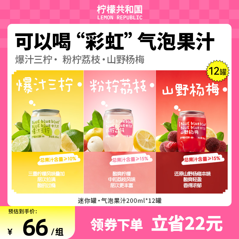 柠檬共和国荔枝山野杨梅三柠迷你气泡水果汁饮料清爽解腻汽水饮品