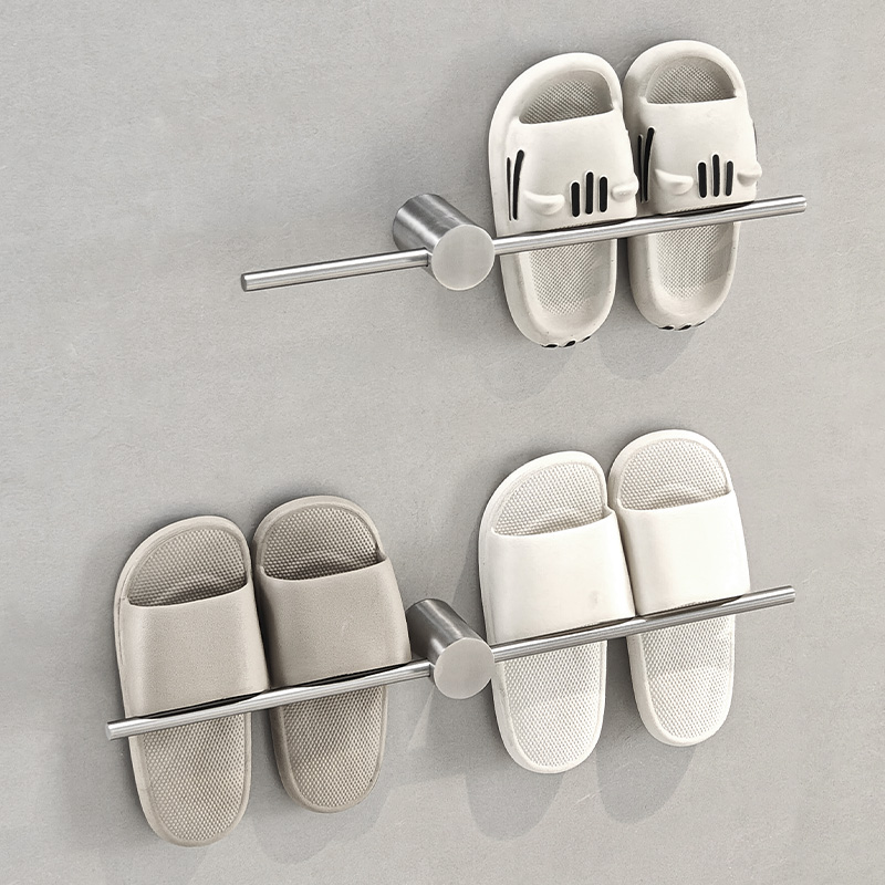 浴室拖鞋架免打孔化妆室鞋子置物架不锈钢厕所壁挂拖鞋沥水架银色