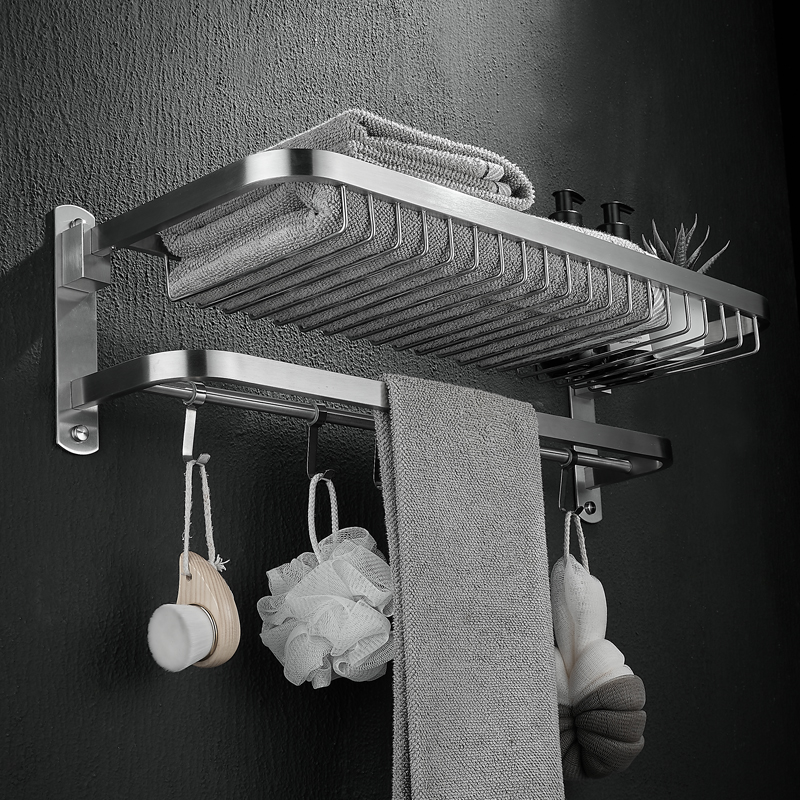 304不锈钢网篮浴巾架折叠免打孔