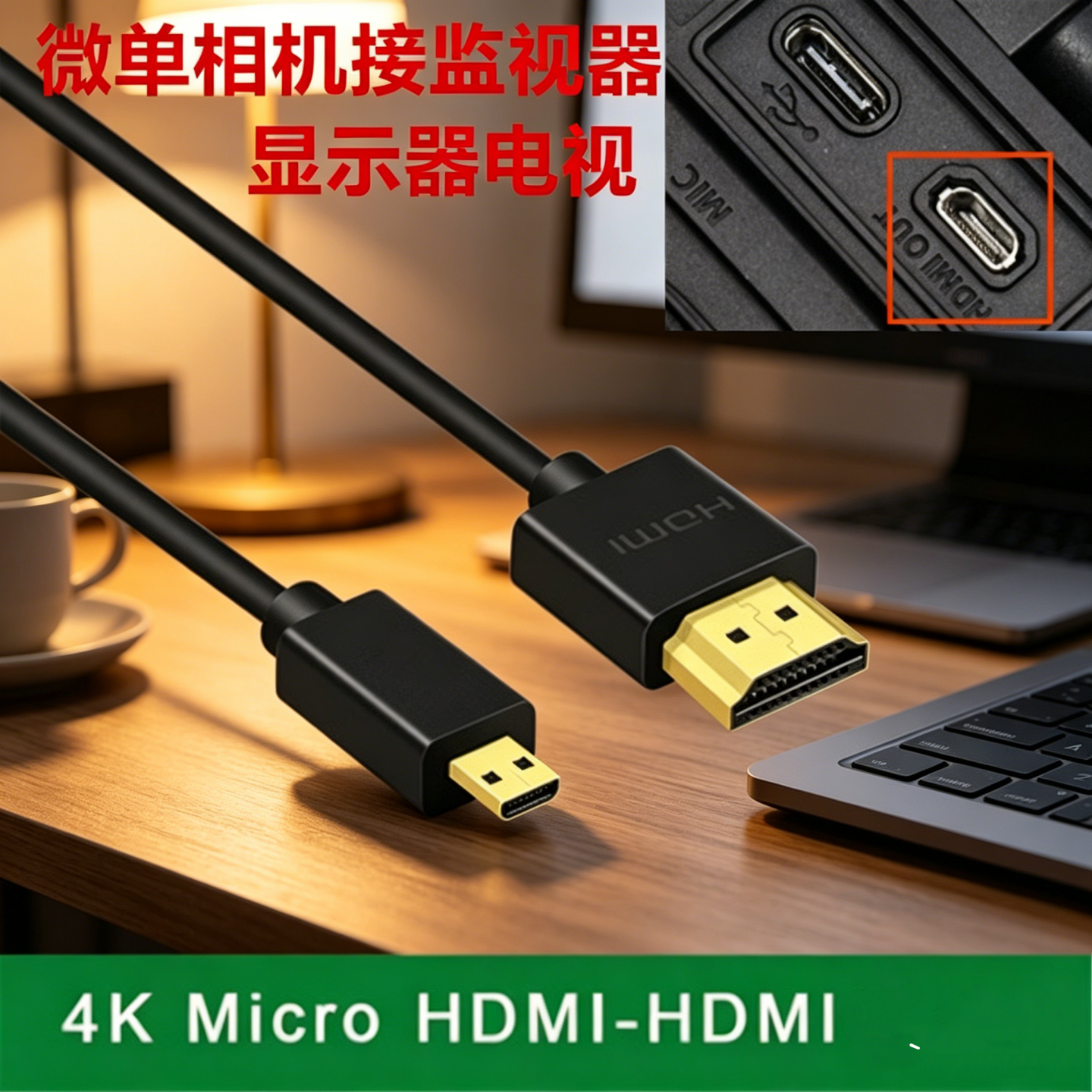 适用于索尼zve10 a7m3 a7r3相机a6400 a6300 a6000连接监视器采集卡直播Micro HDMI线 细软高清线0.3/1/3米