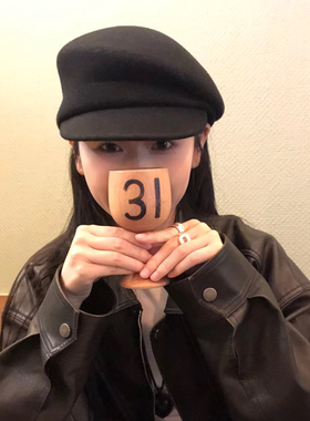 fever同款黑色羊毛报童帽女秋冬马术帽八角帽子贝雷帽英伦羊毡帽