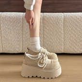 春季 增高小个子0127z 毛毛魔术贴百搭乐福鞋 厚底勃肯鞋 女2026新款