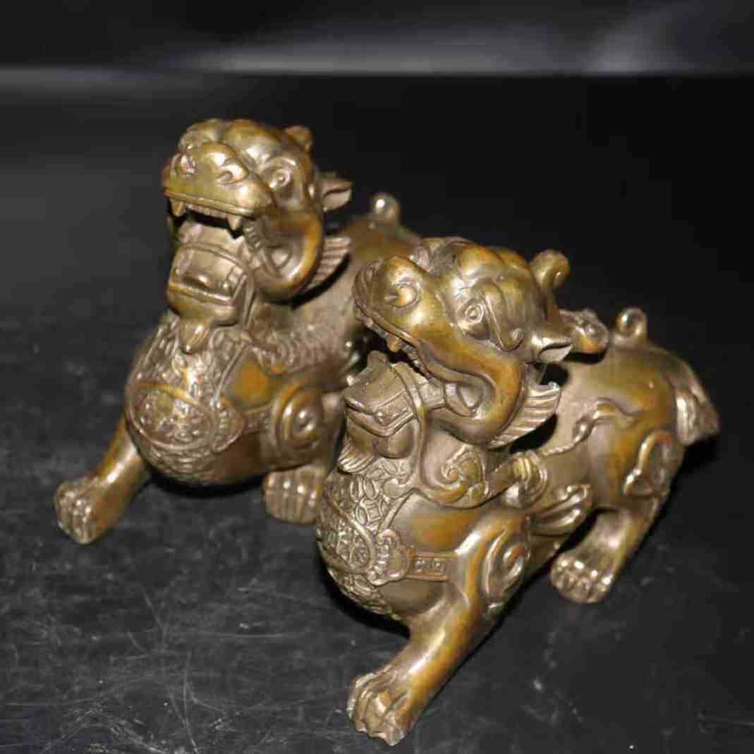 纯铜貔貅聚财守财客厅店铺桌面摆件铜财富貔貅一对装饰品摆件