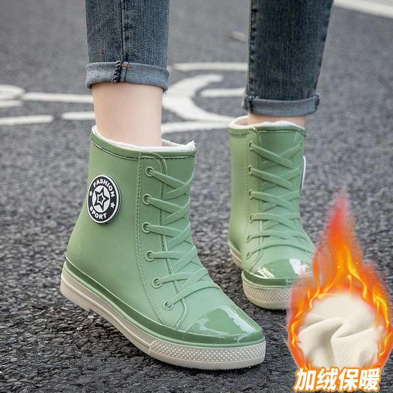 雨鞋女款秋冬新款加绒一体加厚保暖棉雨靴中高筒防滑防水女士水鞋