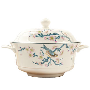 金岚玉骨瓷带盖汤盆中式汤锅家用双耳大碗汤碗国潮宫廷汤煲品锅