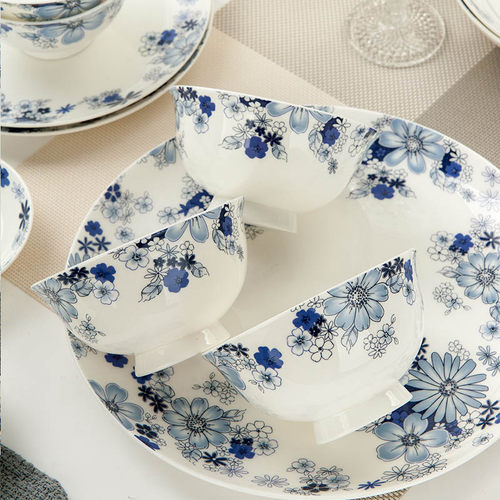 金岚玉骨瓷菜碟浮雕青花餐具面碗