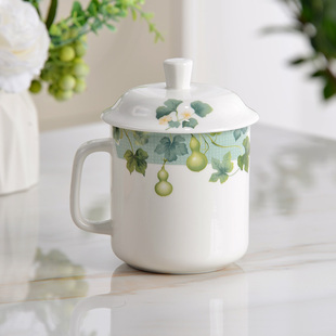 金岚玉骨瓷将军杯瓷盖杯创意通用大号家用杯子骨瓷马克杯