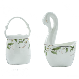 金岚玉唐山骨瓷刀叉收纳花篮小勺笼天鹅大勺盒陶瓷勺子筒餐桌置物