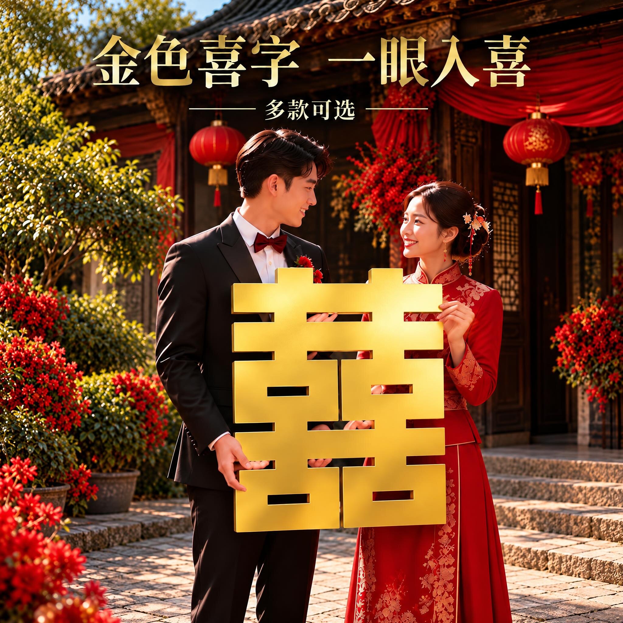 金色喜字kt板结婚专用超大喜字背景墙床头布置装饰新房婚礼婚房囍