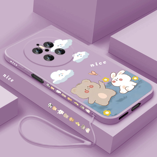 适用华为mate70手机壳新款液态硅胶Mate70Pro+保护套全包防摔mete70por+卡通小熊小兔魅特七十情侣款个性创意