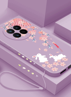 华为mate50手机壳mate50pro新款中国风液态硅胶保护套meta5o可爱兔兔女matepro全包防摔男美特50直边外壳