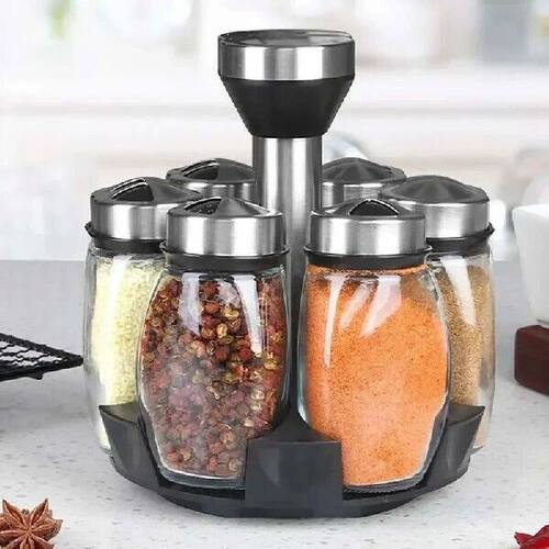 1/7pcs Spice Jar Set Rack Glass Organizer Rotating Glass
