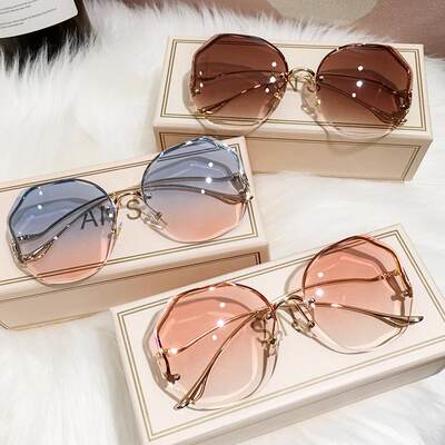 Irregular Round Sunglasses Women Brand Designer Gradient Fas