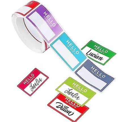 8 Colors 200 Pcs Hello My Name is Stickers 1'' x 1.5