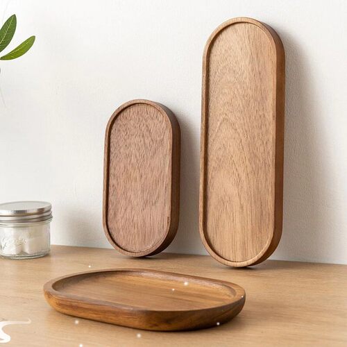 1PCS Tableware Solid Wood Round Dessert Plate Japanese-style