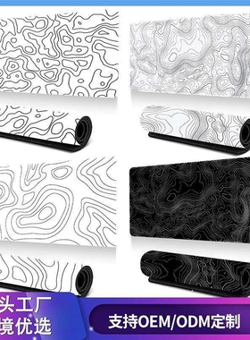 Topographic Map Large Mouse Pad XL， Black Lines Contour G