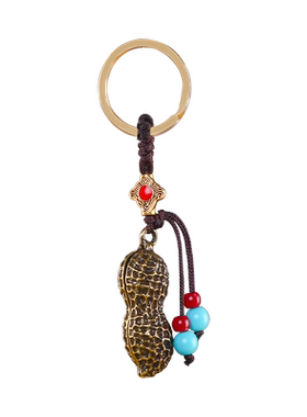 黄铜复古怀旧钥匙扣挂件长寿花生