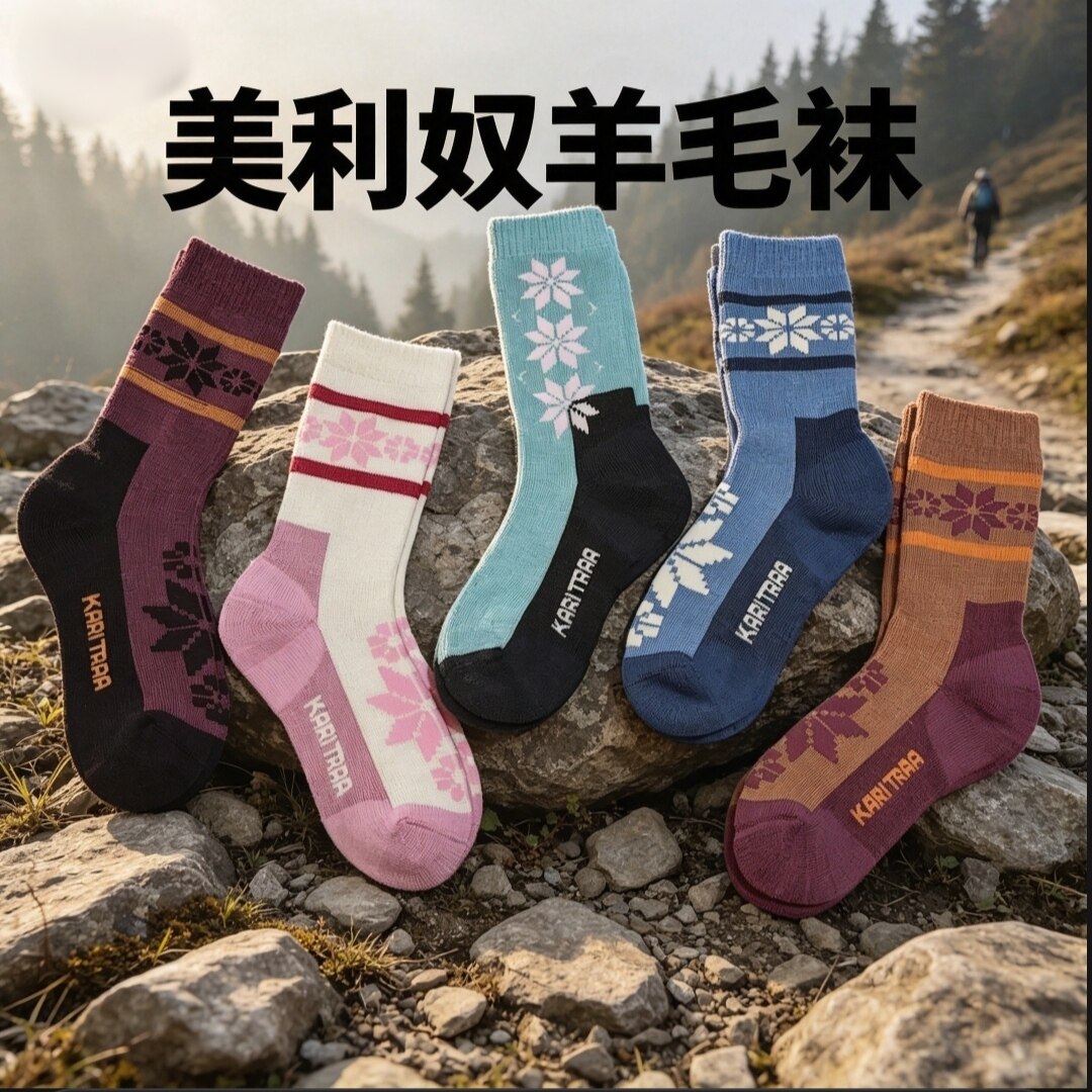 挪威美利奴羊毛户外登山徒步秋冬北欧加厚毛圈保暖抗寒中筒女男袜