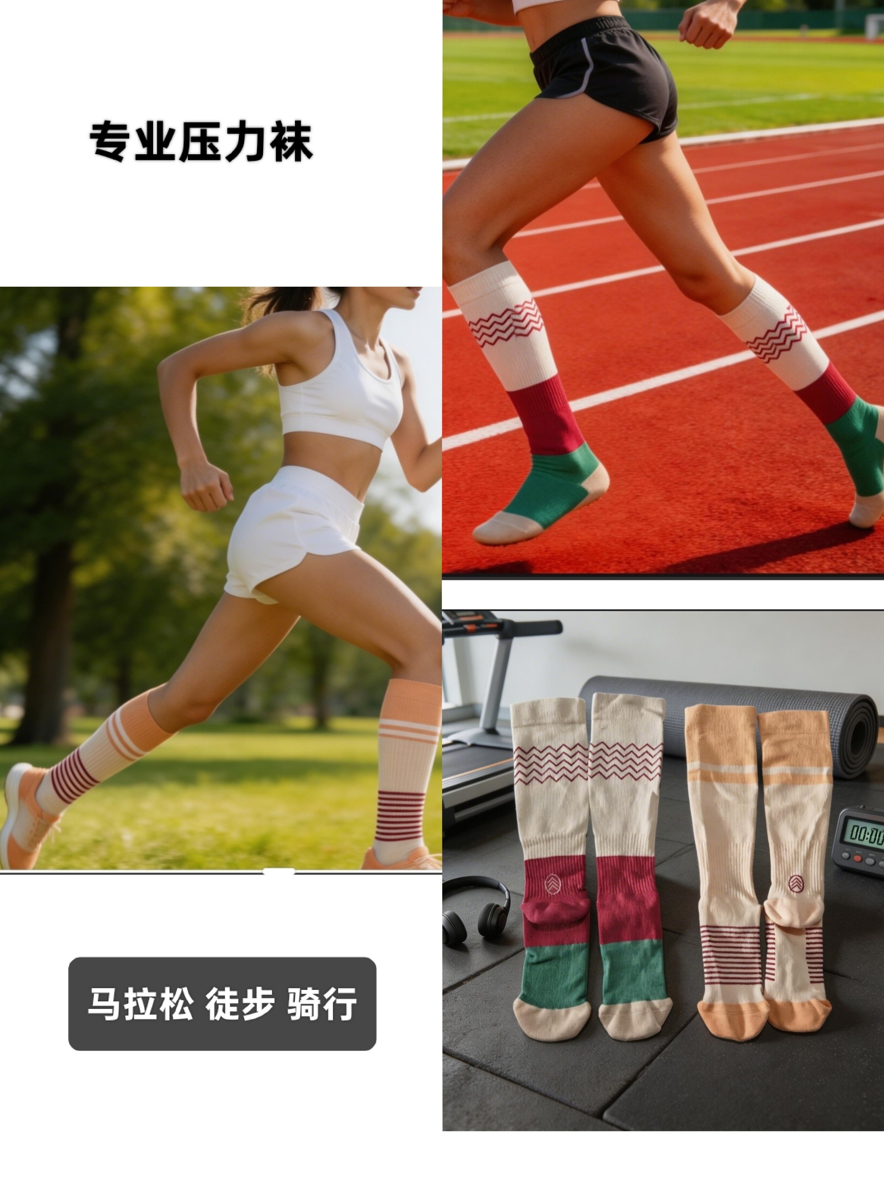 Pro专业马拉松跑步压缩袜 长筒徒步无骨毛圈底透气机能袜女士