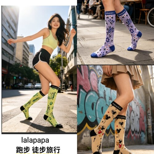 外贸品牌lapa压力袜显瘦长筒袜可爱女士运动跑步压缩小腿袜