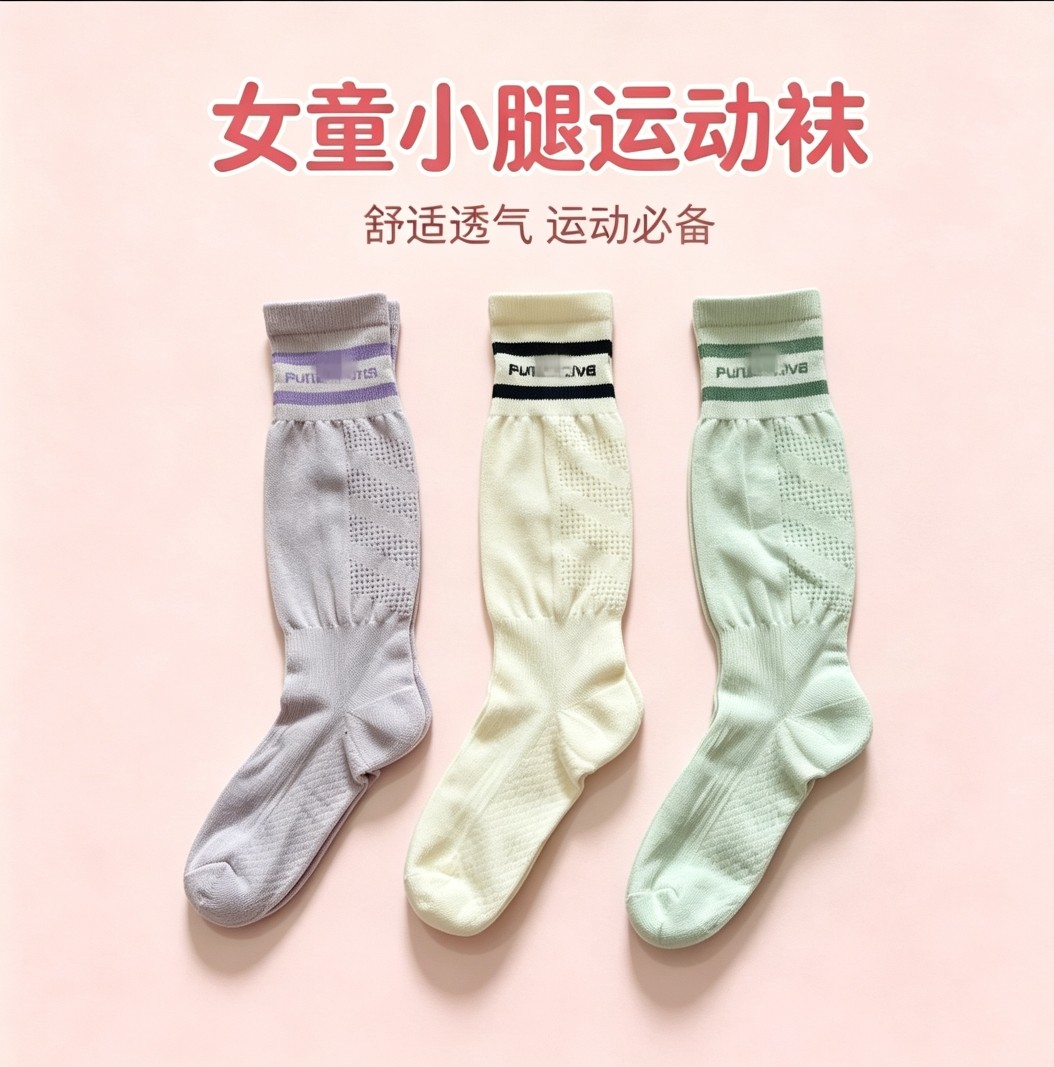 f女童小腿袜吸汗夏季跑步袜薄款网眼透气长筒袜毛圈底打球运动袜