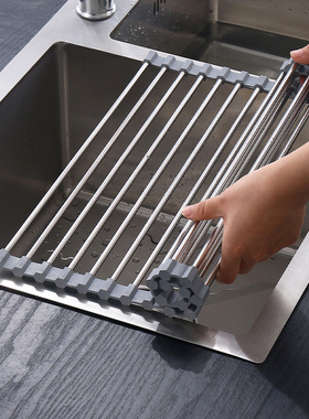 森夫厨房水槽沥水架水池碗碟置物架沥水碗盘架可折叠伸缩沥水篮