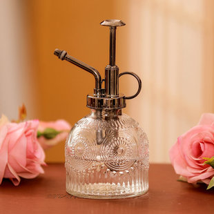 复古玻璃小喷壶欧式浮雕气压式喷水壶园艺家用浇花消毒鲜花洒水壶