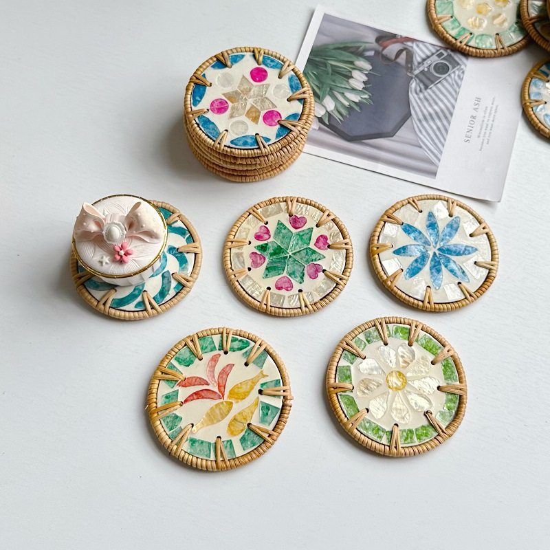 贝壳手工隔热垫杯垫越南藤编彩色圆形家用桌面茶几壶垫防烫餐碗垫,餐饮具,杯垫,淘宝优惠券,粉丝福利购,淘宝优惠卷