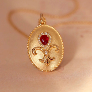 气质红宝石纯银镀金项链女鸢尾花吊坠高贵气质优雅时尚百搭锁骨链